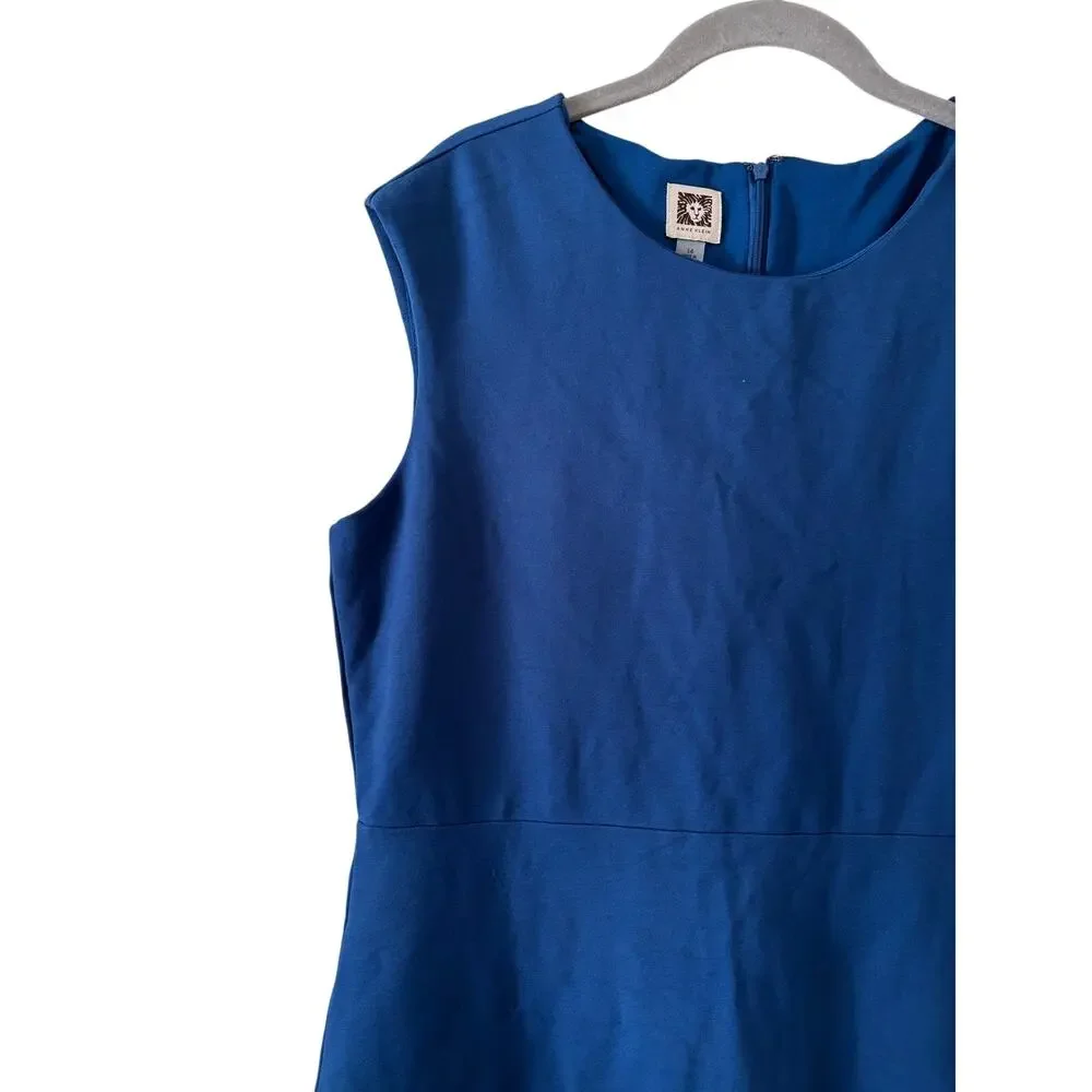 Anne Klein Blue Fit & Flare Sheath Dress Size 14 Sleeveless Career Office Midi - Picture 5 of 11